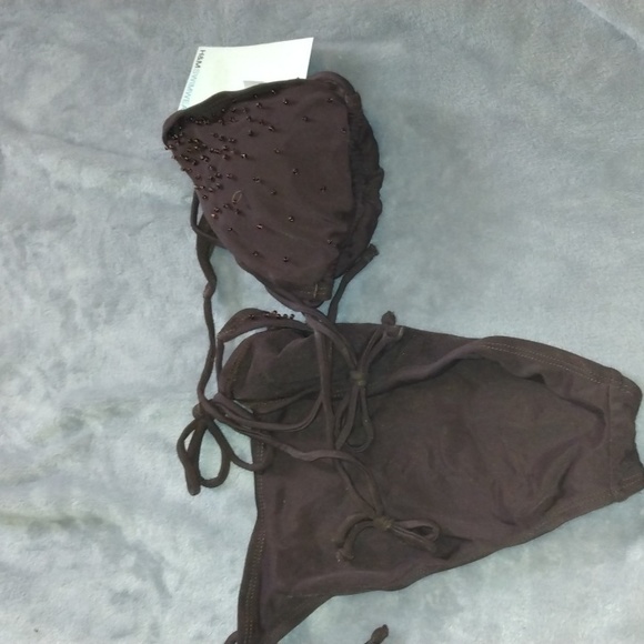 H&M women's brown beaded bikini top and bottom size 8 swimwear New - Picture 10 of 13